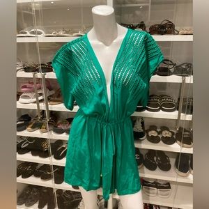 Vix Emerald Green Crochet-Detail Swim Coverup